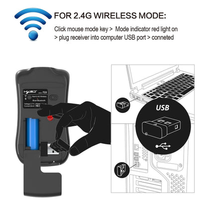 HXSJ T23 บลูทูธ 5.0 + บลูทูธ 3.0 + 2.4GHzไร้สายสามโหมด 4 ปุ่ม 1600 DPIปรับErgonomics Optical Mouse, T23 Black