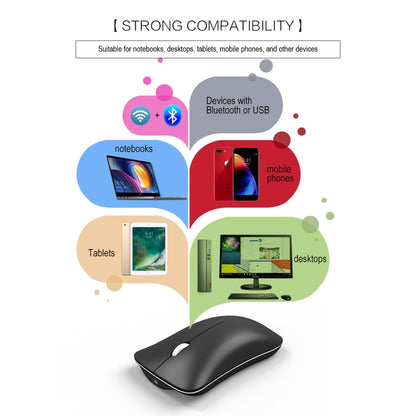 HXSJ T23 บลูทูธ 5.0 + บลูทูธ 3.0 + 2.4GHzไร้สายสามโหมด 4 ปุ่ม 1600 DPIปรับErgonomics Optical Mouse, T23 Black