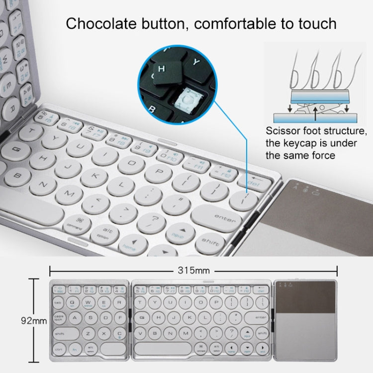 GK408 คีย์บอร์ดไร้สาย Bluetooth แบบชาร์จสามพับพร้อมทัชแพด รองรับ Android / IOS / Windows