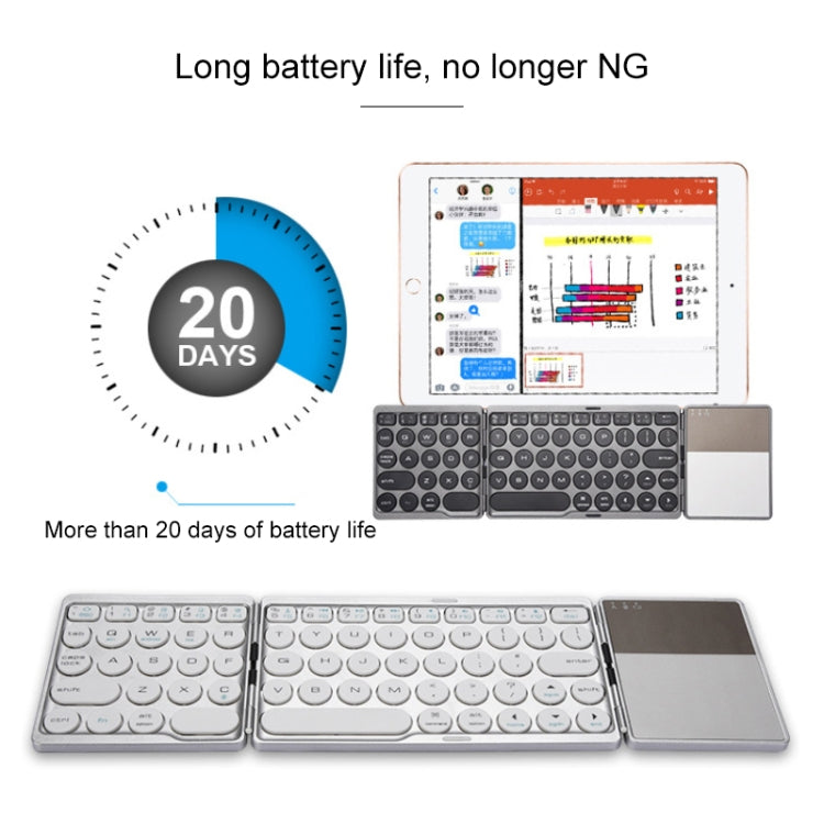 GK408 คีย์บอร์ดไร้สาย Bluetooth แบบชาร์จสามพับพร้อมทัชแพด รองรับ Android / IOS / Windows