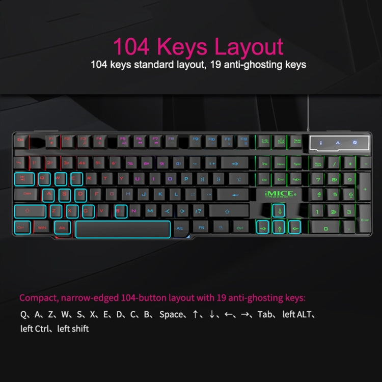 iMICE AK-600 แบบมีสาย USB Floating Keycap ตัวอักษร Glow Backlit Gaming คีย์บอร์ด, Glow Backlit (Black)
