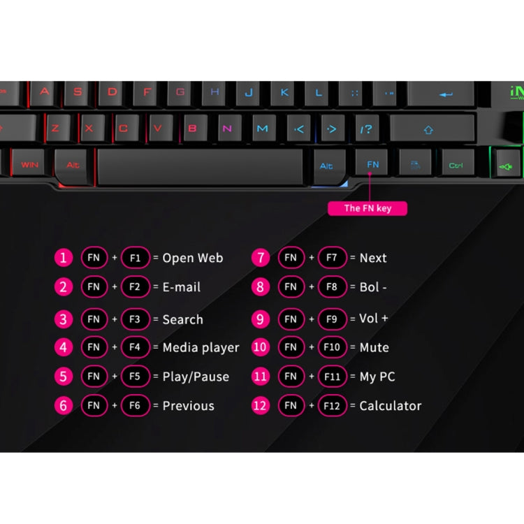 iMICE AK-600 แบบมีสาย USB Floating Keycap ตัวอักษร Glow Backlit Gaming คีย์บอร์ด, Glow Backlit (Black)