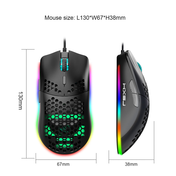 HXSJ J900 6 คีย์ RGB Lighting เมาส์แบบมีสายสำหรับเล่นเกมแบบตั้งโปรแกรมได้ (สีขาว), J900(Black), J900(White)