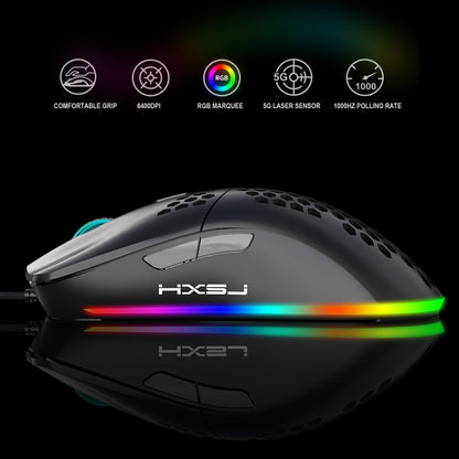 HXSJ J900 6 คีย์ RGB Lighting เมาส์แบบมีสายสำหรับเล่นเกมแบบตั้งโปรแกรมได้ (สีขาว), J900(Black), J900(White)