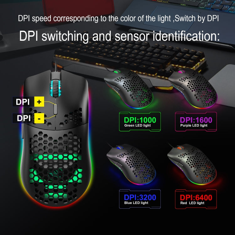 HXSJ J900 6 คีย์ RGB Lighting เมาส์แบบมีสายสำหรับเล่นเกมแบบตั้งโปรแกรมได้ (สีขาว), J900(Black), J900(White)
