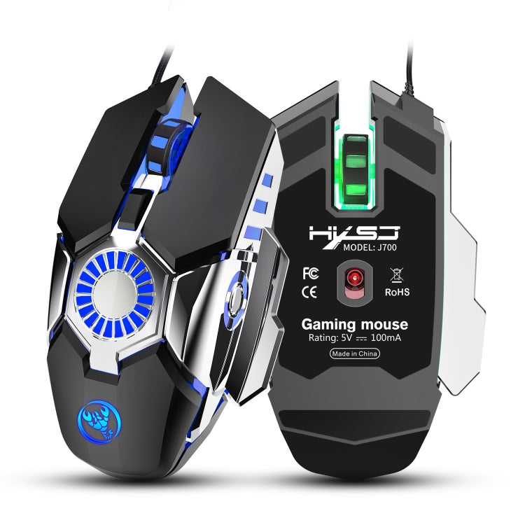 HXSJ J700 เมาส์แบบมีสายสำหรับเล่นเกม E-Sports ที่ตั้งโปรแกรมได้พร้อมแสงไฟสีสันสดใส, J700