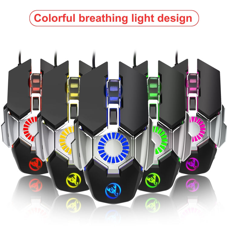 HXSJ J700 เมาส์แบบมีสายสำหรับเล่นเกม E-Sports ที่ตั้งโปรแกรมได้พร้อมแสงไฟสีสันสดใส, J700