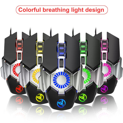 HXSJ J700 เมาส์แบบมีสายสำหรับเล่นเกม E-Sports ที่ตั้งโปรแกรมได้พร้อมแสงไฟสีสันสดใส, J700