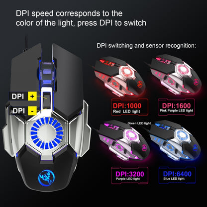 HXSJ J700 เมาส์แบบมีสายสำหรับเล่นเกม E-Sports ที่ตั้งโปรแกรมได้พร้อมแสงไฟสีสันสดใส, J700