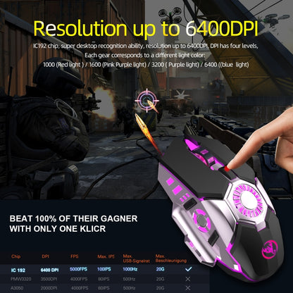 HXSJ J700 เมาส์แบบมีสายสำหรับเล่นเกม E-Sports ที่ตั้งโปรแกรมได้พร้อมแสงไฟสีสันสดใส, J700