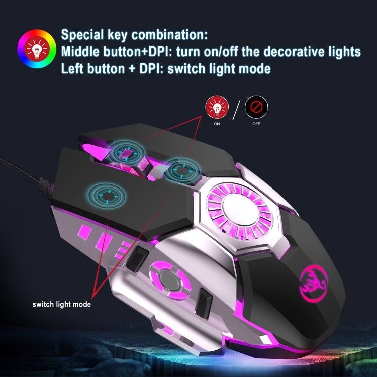 HXSJ J700 เมาส์แบบมีสายสำหรับเล่นเกม E-Sports ที่ตั้งโปรแกรมได้พร้อมแสงไฟสีสันสดใส, J700