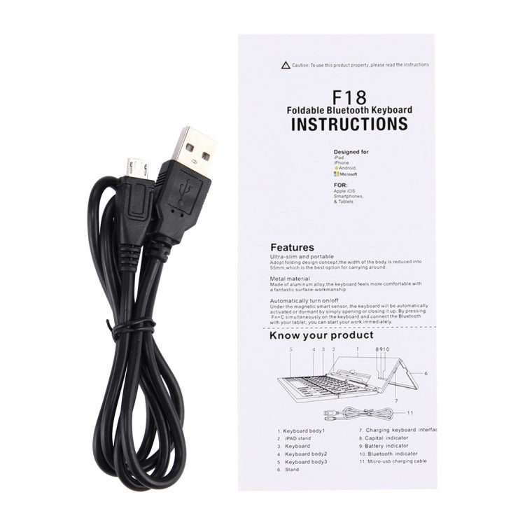 F18 คีย์บอร์ดไร้สาย Bluetooth พับได้แบบชาร์จได้บางเฉียบ 58 คีย์พร้อมตัวยึด