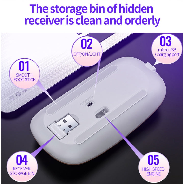YINDIAO A2 2.4GHz 1600DPI 3 โหมดปรับแสง RGB ไร้สายแบบชาร์จไฟได้ เงียบ เม้าส์, Rechargeable ver.