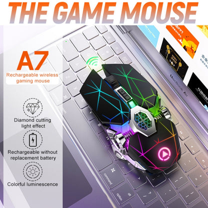 YINDIAO A7 2.4GHz 1600DPI 3 โหมดปรับ 7 ปุ่มชาร์จ RGB ไร้สายเงียบเมาส์สำหรับเล่นเกม