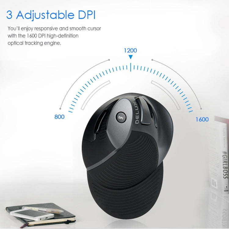 DELUX M618GX เมาส์แนวตั้งตามหลักสรีรศาสตร์ไร้สาย 1600DPI Optical Mouse, M618GX