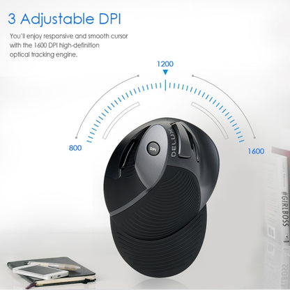 DELUX M618GX เมาส์แนวตั้งตามหลักสรีรศาสตร์ไร้สาย 1600DPI Optical Mouse, M618GX