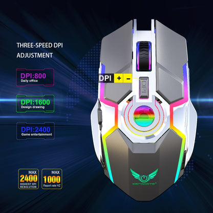 ZERODATE T30 2.4GHz 2400DPI เมาส์ออปติคอลไร้สาย RGB Backlight ที่ปรับความเร็วได้สามระดับ, T30 White