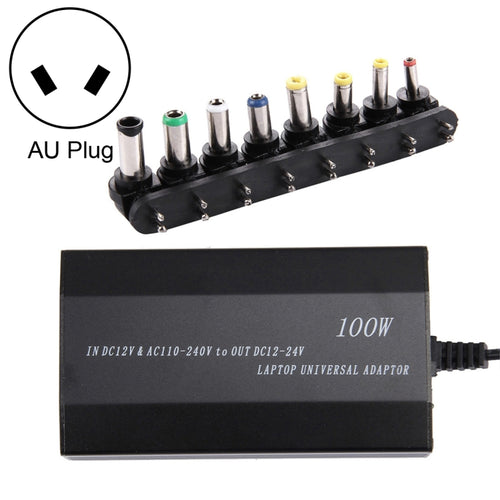 แล็ปท็อปโน้ตบุ๊กเครื่องชาร์จอเนกประสงค์ 100W พร้อมที่ชาร์จแบตในรถและอะแดปเตอร์ไฟ AC และอะแดปเตอร์ไฟ 8 ตัวและพอร์ต USB 1 พอร์ตสำหรับ Samsung, Sony, Asus, Acer, IBM, HP, DELL, ปลั๊กสหราชอาณาจักร, AU Plug, EU Plug, UK Plug
