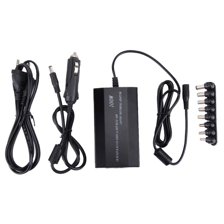 แล็ปท็อปโน้ตบุ๊กเครื่องชาร์จอเนกประสงค์ 100W พร้อมที่ชาร์จแบตในรถและอะแดปเตอร์ไฟ AC และอะแดปเตอร์ไฟ 8 ตัวและพอร์ต USB 1 พอร์ตสำหรับ Samsung, Sony, Asus, Acer, IBM, HP, DELL, ปลั๊กสหราชอาณาจักร, AU Plug, EU Plug, UK Plug
