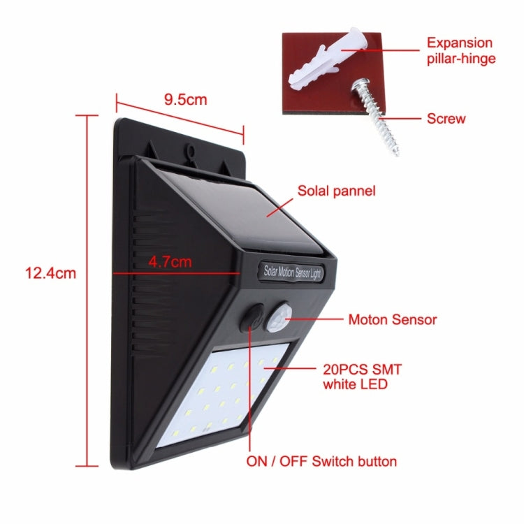 ไฟ LED 20 ดวงสำหรับลานบ้าน / สวน / บ้าน / ถนนรถแล่น / บันได / ผนังด้านนอก, 20 LEDs White Light