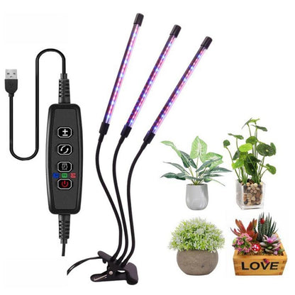 หลอดไฟ LED ตั้งเวลาสเปกตรัมแบบปรับได้สามหัว 30W สำหรับไฟการเจริญเติบโตของพืช DC 5V, 30W