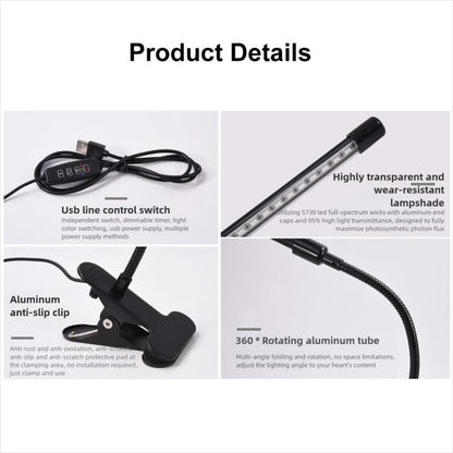 หลอดไฟ LED ตั้งเวลาสเปกตรัมแบบปรับได้สามหัว 30W สำหรับไฟการเจริญเติบโตของพืช DC 5V, 30W