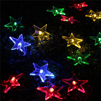 รูปดาว 20 LEDs สวนกลางแจ้งเทศกาลคริสต์มาสตกแต่งสายไฟพลังงานแสงอาทิตย์