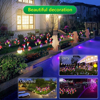 ดอกลิลลี่จำลอง 4 หัวพลังงานแสงอาทิตย์กลางแจ้ง IP55 กันน้ำ LED โคมไฟสนามหญ้าตกแต่ง, แสงสีขาว, White Light