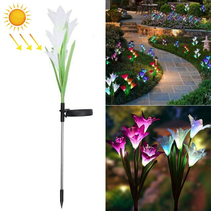ดอกลิลลี่จำลอง 4 หัวพลังงานแสงอาทิตย์กลางแจ้ง IP55 กันน้ำ LED โคมไฟสนามหญ้าตกแต่ง, แสงสีสันสดใส, Colorful Light
