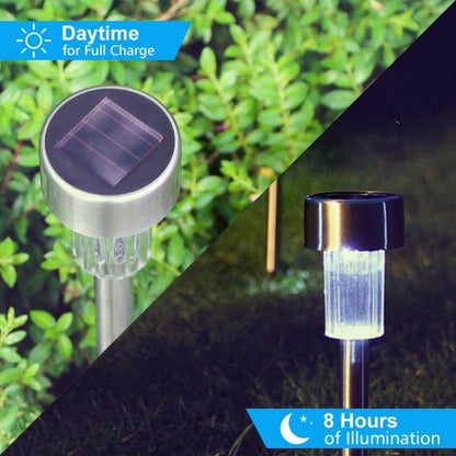 10 ชิ้นพลังงานแสงอาทิตย์โคมไฟสนามหญ้ากลางแจ้งสแตนเลส IP65 กันน้ำ LED ตกแต่งสวนไฟ