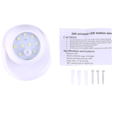 ไฟ LED 9 ดวง 240 LM 6000K เซ็นเซอร์ตรวจจับการเคลื่อนไหวไร้สายหมุนได้ 360 องศาไฟตู้เสื้อผ้า / ไฟกลางคืน / โคมไฟติดผนังสำหรับห้องนอนห้องนั่งเล่นห้องน้ำทางเดิน