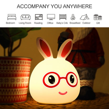 Happy Rabbit Creative Touch 3D LED ไฟกลางคืนตกแต่ง รุ่นแบตเตอรี่ AAA, AAA Battery Version (Pink), AAA Battery Version (Blue)