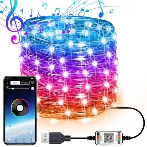 ตกแต่งคริสต์มาส RGB สายไฟทองแดงสายไฟควบคุมแอพมือถือ Bluetooth ความยาว: 10 ม. 100 LEDs, 10m 100 LEDs