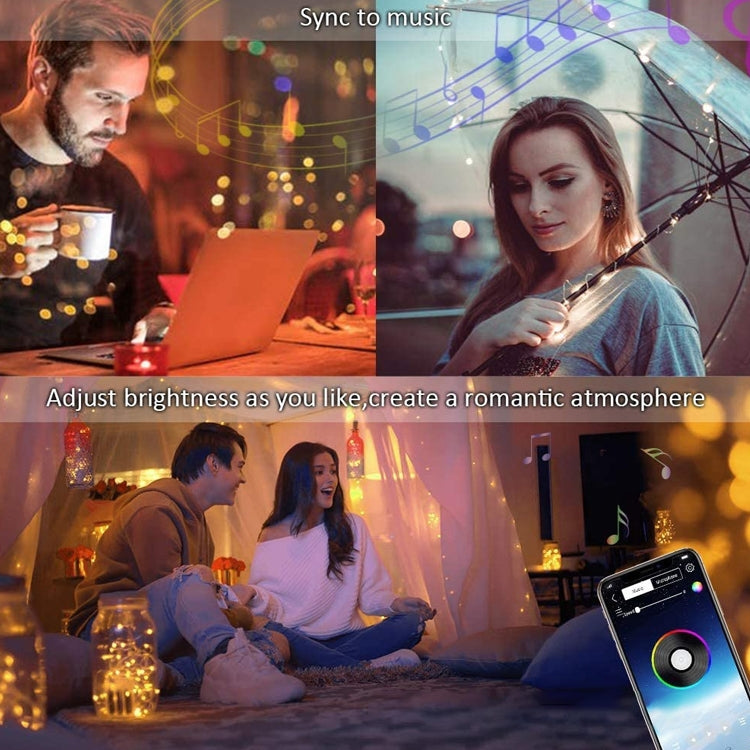 ตกแต่งคริสต์มาส RGB สายไฟทองแดงสายไฟควบคุมแอพมือถือ Bluetooth ความยาว: 10 ม. 100 LEDs, 10m 100 LEDs