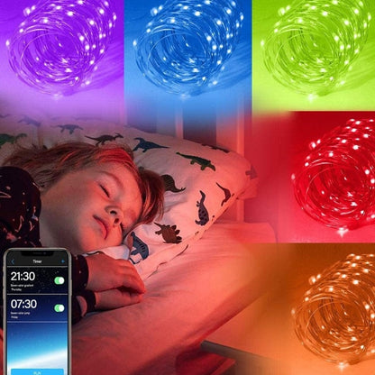 ตกแต่งคริสต์มาส RGB สายไฟทองแดงสายไฟควบคุมแอพมือถือ Bluetooth ความยาว: 10 ม. 100 LEDs, 10m 100 LEDs