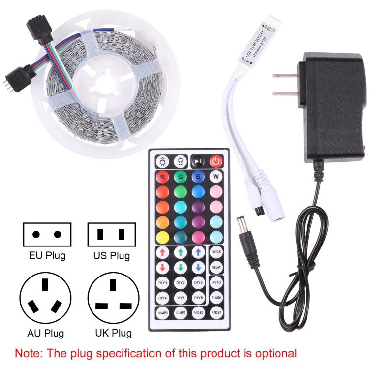บอร์ดเปลือย 2835 ไฟ LED RGB LED แบบเชือก 60 LED/m ความยาว: 5 ม. 12V 2A 100-240V พร้อมรีโมทคอนโทรล 44 ปุ่ม, 2835 SMD RGB LED, 5m, with 44-key Remote Control