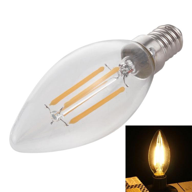 C35 E14 4W 4 LEDs 300 LM 3000K หรี่แสงได้ Retro LED Filament หลอดไฟประหยัดพลังงาน, AC 220V, Apiciform E14 4W 220V Warm White, Apiciform E14 4W 220V White Light