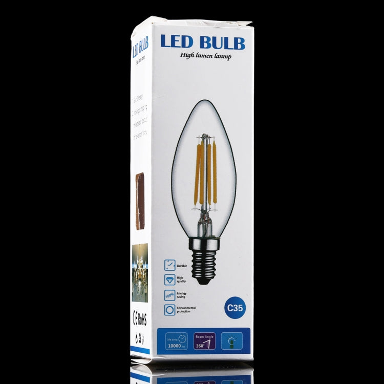 C35 E14 4W 4 LEDs 300 LM 3000K หรี่แสงได้ Retro LED Filament หลอดไฟประหยัดพลังงาน, AC 220V, Apiciform E14 4W 220V Warm White, Apiciform E14 4W 220V White Light