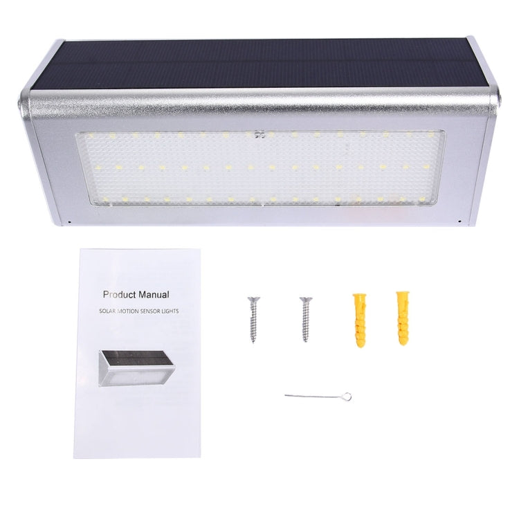 ไฟ LED 800 LM 48 ดวง SMD 2835 เซนเซอร์โคมไฟติดผนังสามเหลี่ยมประหยัดพลังงานพร้อมแผงโซลาร์เซลล์และสวิตช์ซ่อนสำหรับสวน / ลาน / แคมป์ปิ้งกลางแจ้ง (สีเงิน)