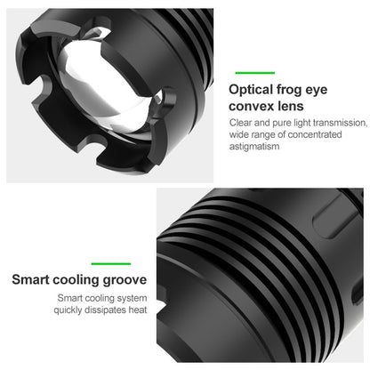 การชาร์จ Micro USB แบบยาวกันน้ำกลางแจ้ง P90 + COB ไฟฉาย LED, รองรับการแสดงผลพลังงานและการโฟกัสแบบยืดไสลด์และการปรับความสว่าง 7 ระดับ, P90