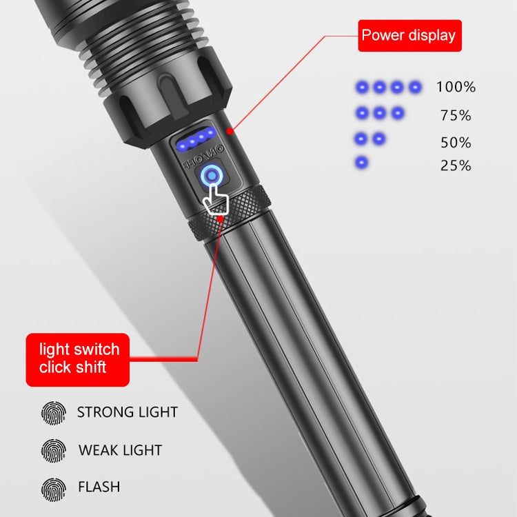 การชาร์จ Micro USB แบบยาวกันน้ำกลางแจ้ง P90 + COB ไฟฉาย LED, รองรับการแสดงผลพลังงานและการโฟกัสแบบยืดไสลด์และการปรับความสว่าง 7 ระดับ, P90