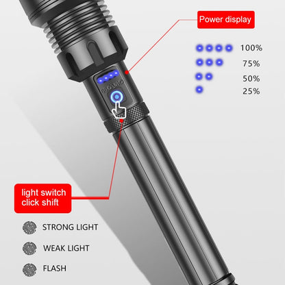 การชาร์จ Micro USB แบบยาวกันน้ำกลางแจ้ง P90 + COB ไฟฉาย LED, รองรับการแสดงผลพลังงานและการโฟกัสแบบยืดไสลด์และการปรับความสว่าง 7 ระดับ, P90