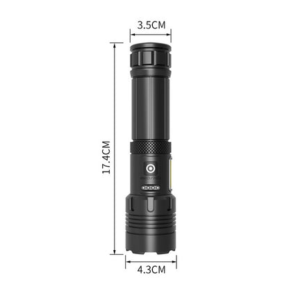 สไตล์สั้นการชาร์จ Micro USB กันน้ำกลางแจ้ง P70 + COB ไฟฉาย LED, รองรับการแสดงผลพลังงานและการโฟกัสแบบยืดไสลด์และการปรับความสว่าง 7 ระดับ, P70