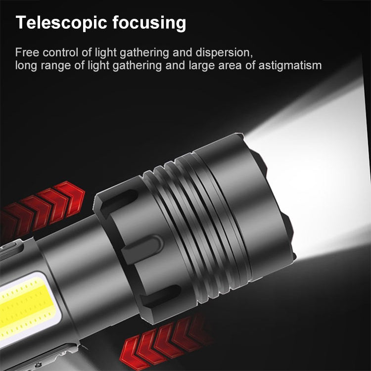 สไตล์สั้นการชาร์จ Micro USB กันน้ำกลางแจ้ง P70 + COB ไฟฉาย LED, รองรับการแสดงผลพลังงานและการโฟกัสแบบยืดไสลด์และการปรับความสว่าง 7 ระดับ, P70