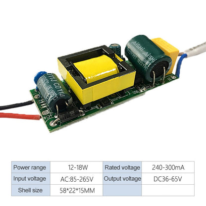 12-18W LED ไดร์เวอร์อะแดปเตอร์แหล่งจ่ายไฟแยก AC 85-265V ถึง DC 36-65V, 12-18W
