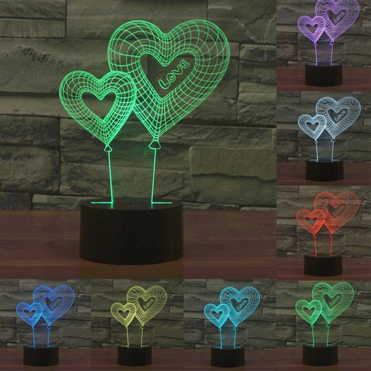 7 สีเปลี่ยนสี Creative Visual สเตอริโอโคมไฟโคมไฟตั้งโต๊ะ Night Light, Double Heart Balloon Style