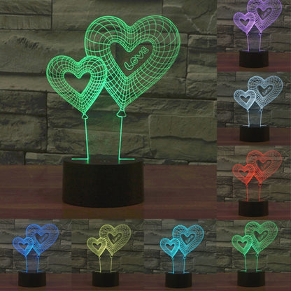 7 สีเปลี่ยนสี Creative Visual สเตอริโอโคมไฟโคมไฟตั้งโต๊ะ Night Light, Double Heart Balloon Style