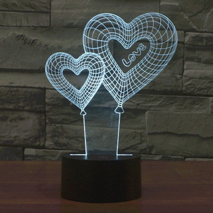 7 สีเปลี่ยนสี Creative Visual สเตอริโอโคมไฟโคมไฟตั้งโต๊ะ Night Light, Double Heart Balloon Style