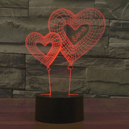 7 สีเปลี่ยนสี Creative Visual สเตอริโอโคมไฟโคมไฟตั้งโต๊ะ Night Light, Double Heart Balloon Style