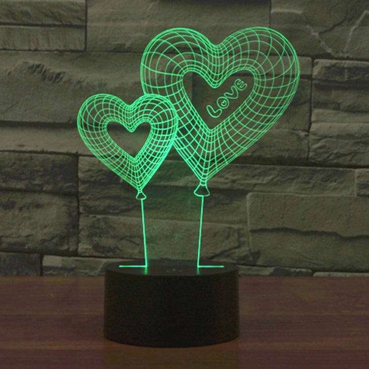 7 สีเปลี่ยนสี Creative Visual สเตอริโอโคมไฟโคมไฟตั้งโต๊ะ Night Light, Double Heart Balloon Style